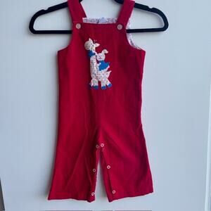 Vintage Red Corduroy Toddler Overalls Giraffe Size 24 Cherubs